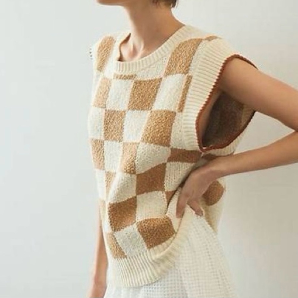 Maeve by Anthropologie Checkered Knit Sweater Vest (Size XL)